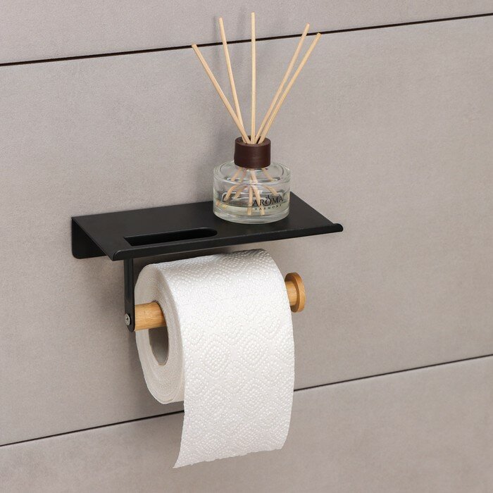 Держатель для туалетной бумаги с полочкой BAMBOO 18×97×75 см цвет чёрный