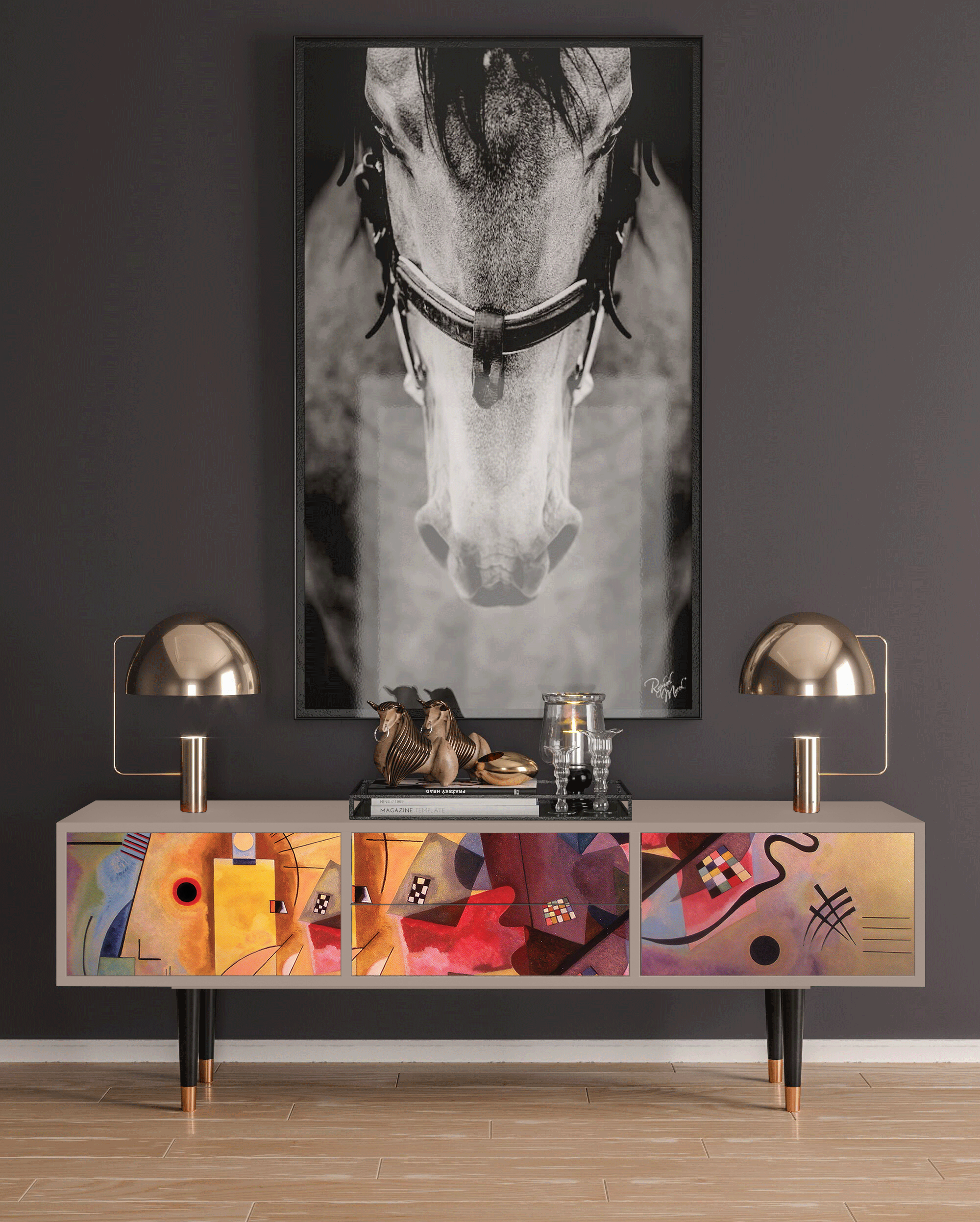 ТВ-Тумба - STORYZ - T4 Modern Art by Kandinsky , 170 x 59 x 48 см, Бежевый - фотография № 1