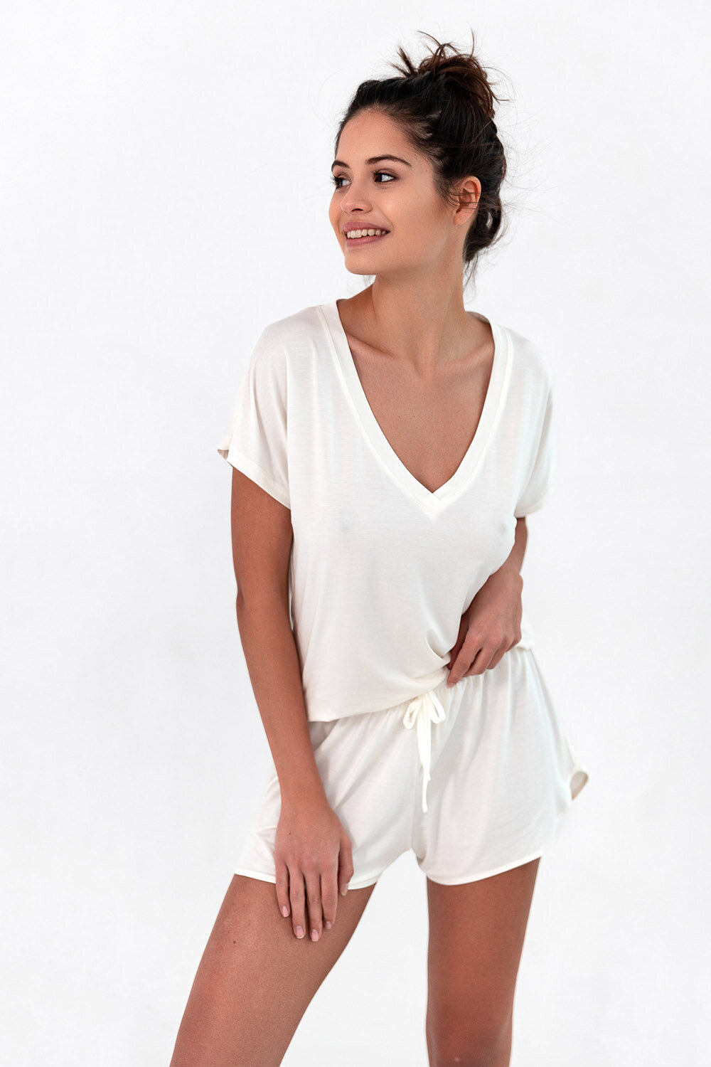 Пижама женская SENSIS April, футболка и шорты, белый (Размер: M) - фотография № 5