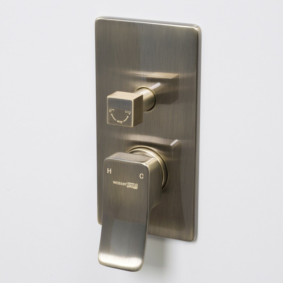 Смеситель для ванны и душа на 2 выхода WasserKRAFT Exter 1641 светлая бронза.