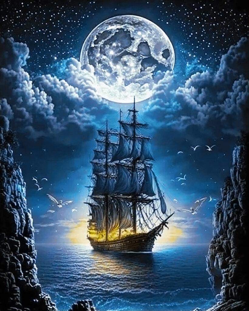 фото Алмазная мозаика Гранни «Лунный корабль» (50х40 см, полная выкладка, квадратные стразы)