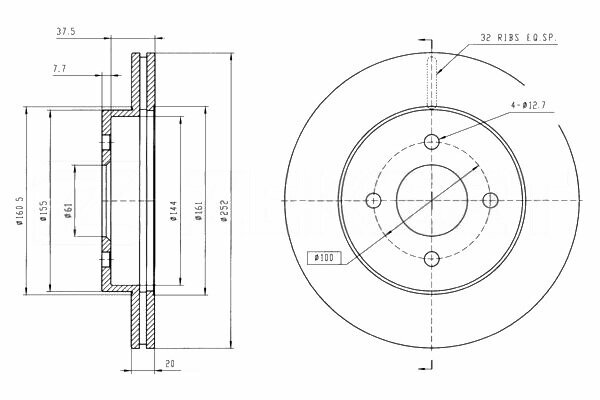 Диск тормозной передний Nissan Almera (N15) 95- Sunny (N14) 90-