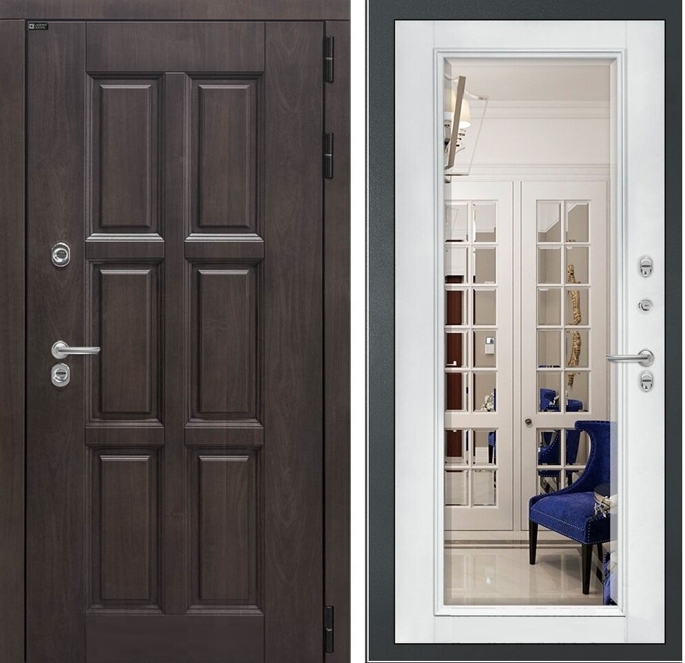 Входная дверь LONDON с внутренней панелью с зеркалом фацет-белый софт