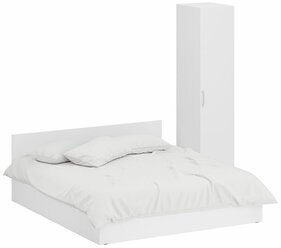 Кровать белая двуспальная 1800 с пеналом Стандарт, цвет белый, спальное место 1800х2000 мм., без матраса, основание есть