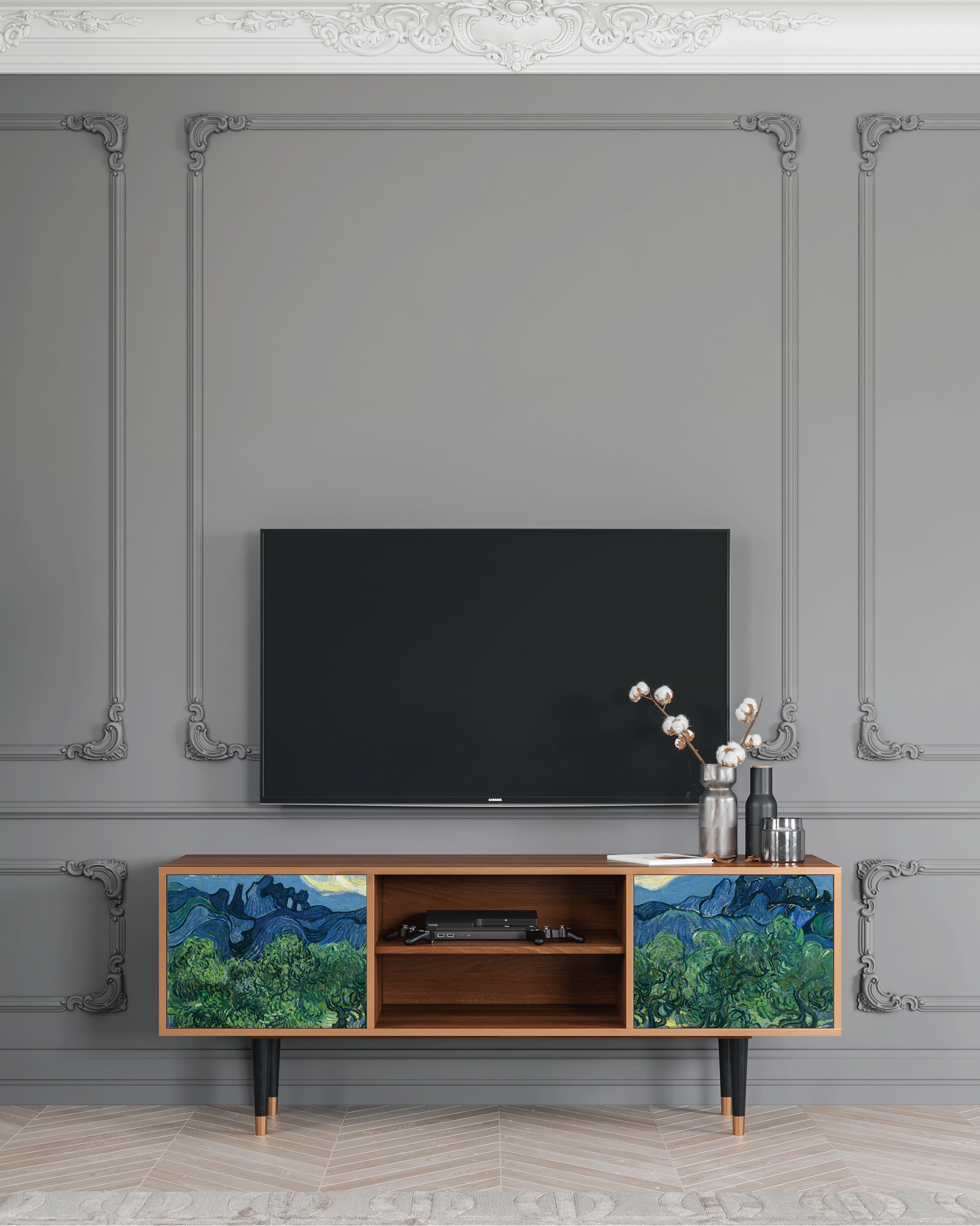 ТВ-Тумба - STORYZ - T2 The Oil Trees by Van Gogh, 170 x 69 x 48 см, Орех - фотография № 1