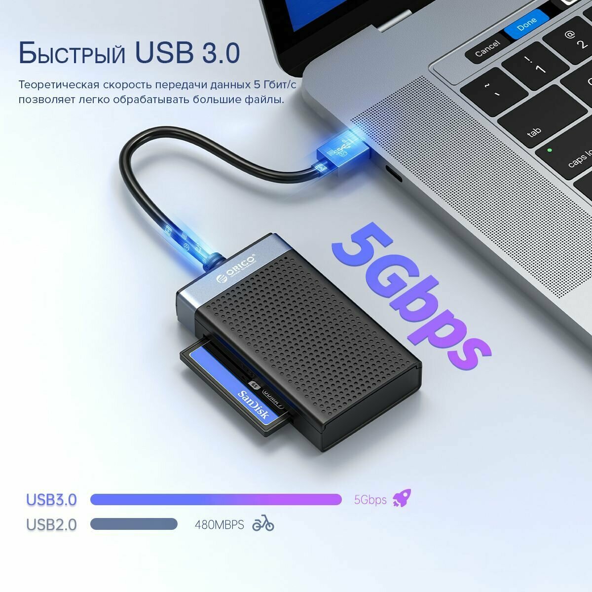 Картридер TF/SD/CF/MS USB-C 30 ORICO черный (ORICO-CL4T-C3-BK-BP)