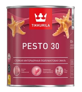 Эмаль Универсальная Tikkurila Pesto 30 0.9л Полуматовая, Интерьерная, без Резкого Запаха / Тиккурила Песто 30.