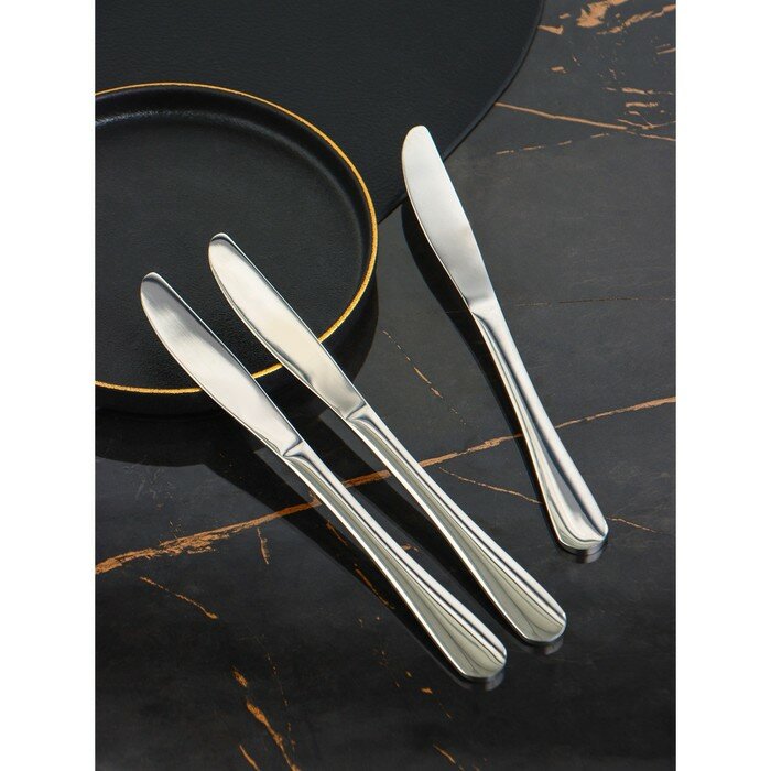 Набор ножей десертных Доляна, длинна 20,5 см, толщина 5 мм, 410 сталь, 3 шт 1 набор