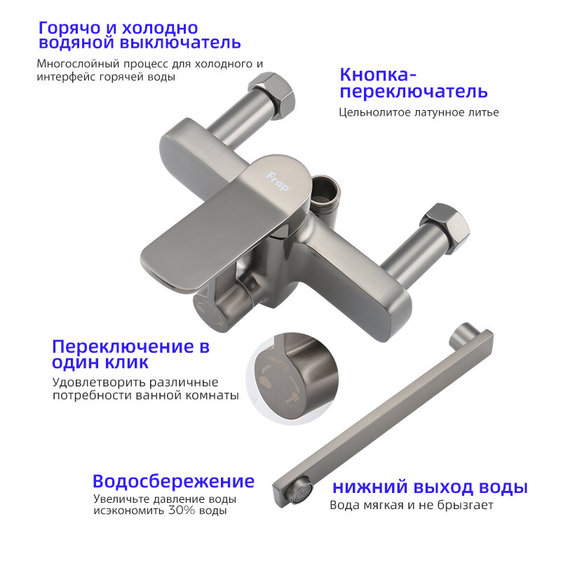 Душевая стойка Frap F2462-9 оружейная сталь - фотография № 5