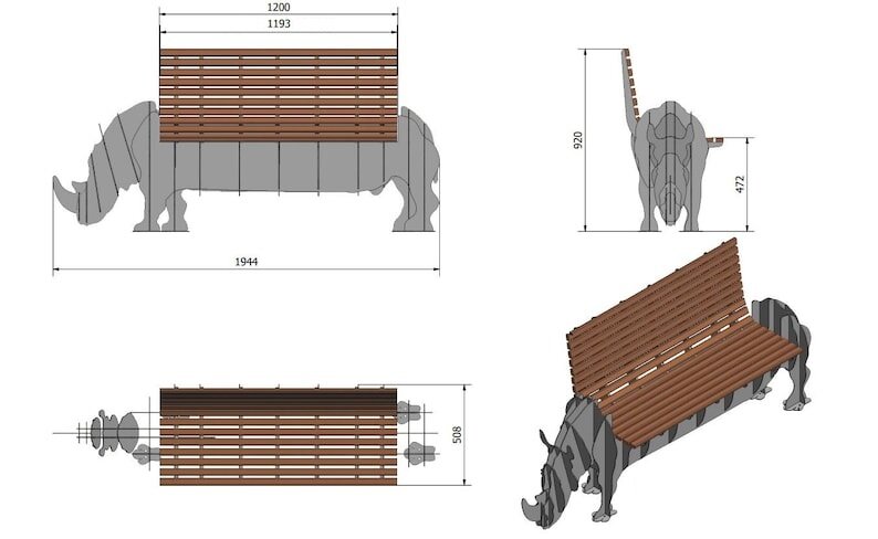 Тематическая садовая скамейка для дома, дачи и бани, скамья, лавка Носорог - фотография № 4