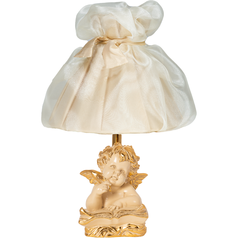 Настольная лампа Bogacho Ангел поэт кремовый с жемчужным абажуром Мадлен
