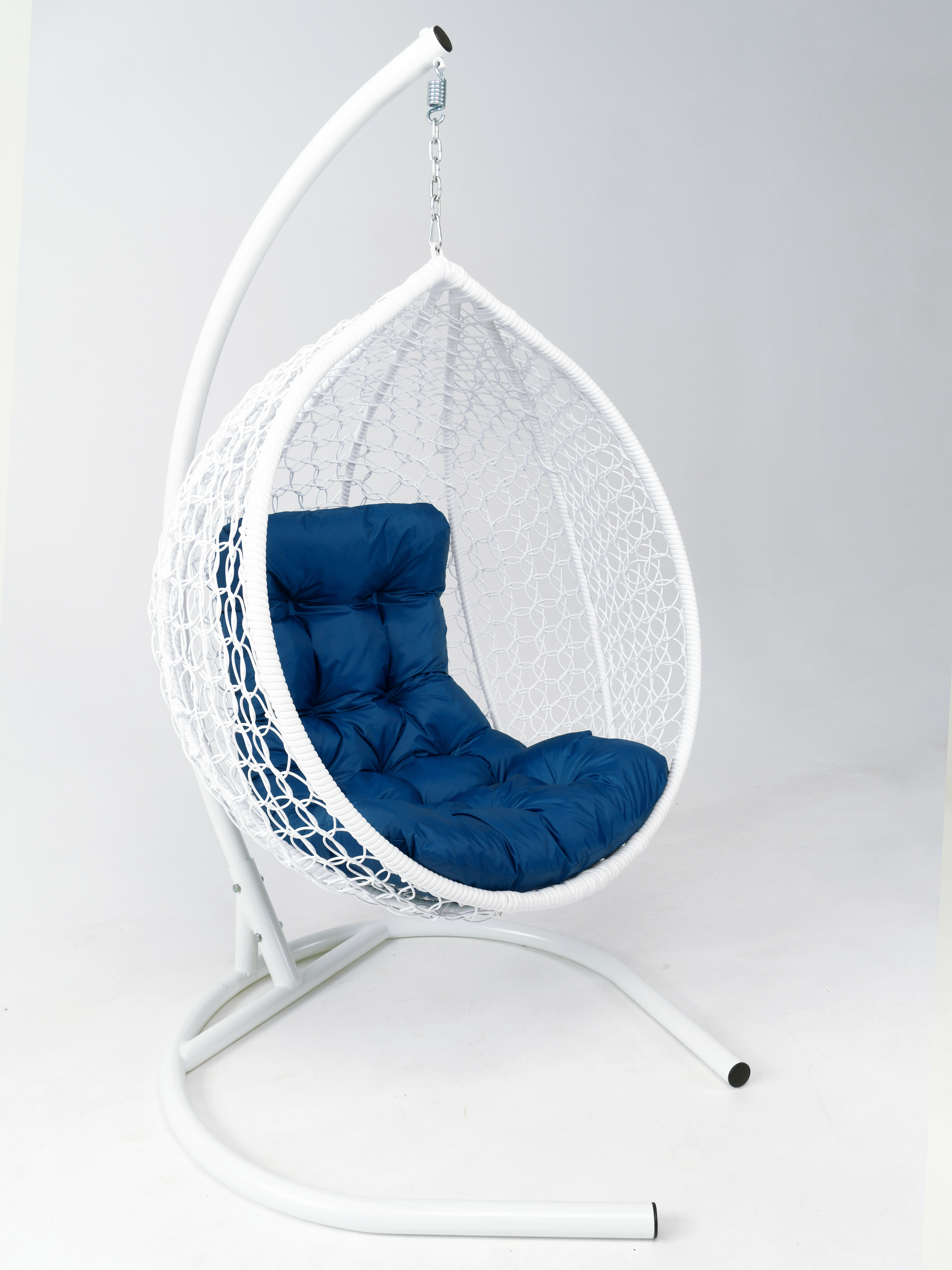 Подвесное кресло кокон садовое Barberries Yova Bubble Plus. Стойка белая до 225 кг, подушка трапеция синяя - фотография № 4