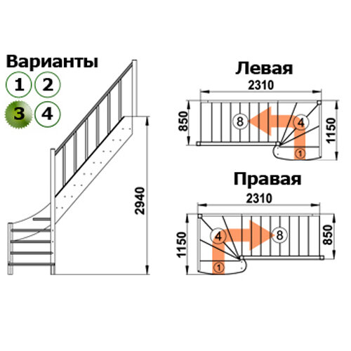 Лестница ЛС-07м/3 Л с подступенками сосна (4 уп) - фотография № 2