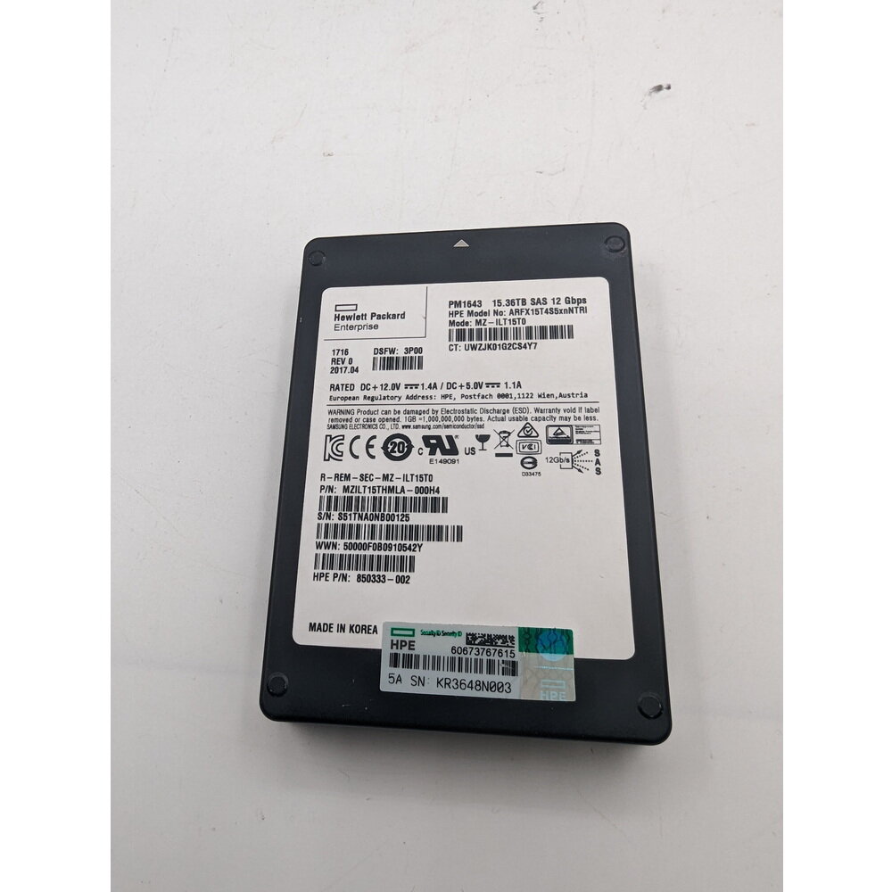 SSD диск MZILT15THMLA-000H4, 850333-002, 60673767615, HPE, 3PAR, sas, 15.36 Тб, 2.5 ОЕМ