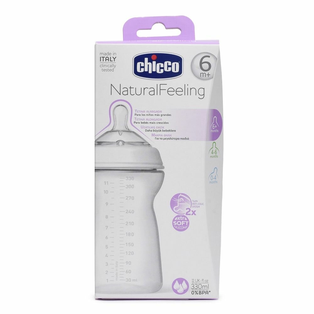 Chicco Natural Feeling бутылочка с силиконовой соской от 6 мес 330мл белая