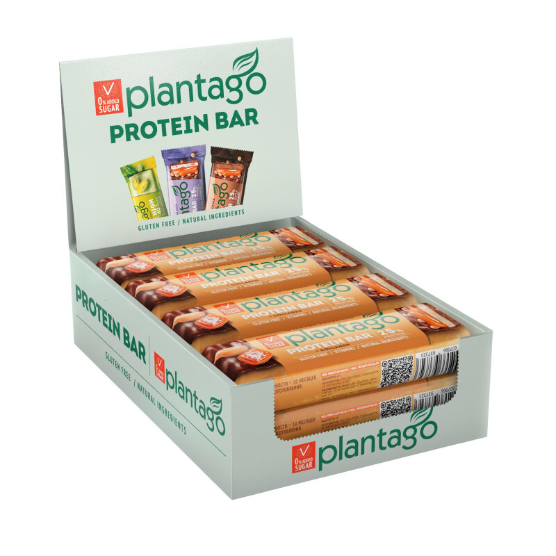 Батончик Plantago Арах.-Сол.кар.выс.сод.бел.25%, кол.,вит.ком.,40гх12шт/уп - фотография № 1