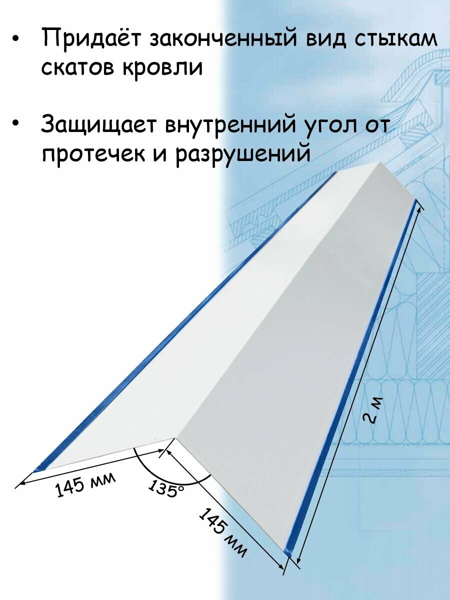 Планка ендовы верхней 2 м (145х145 мм) 5 штук ендова верхняя металлическая синий (RAL 5005) - фотография № 2