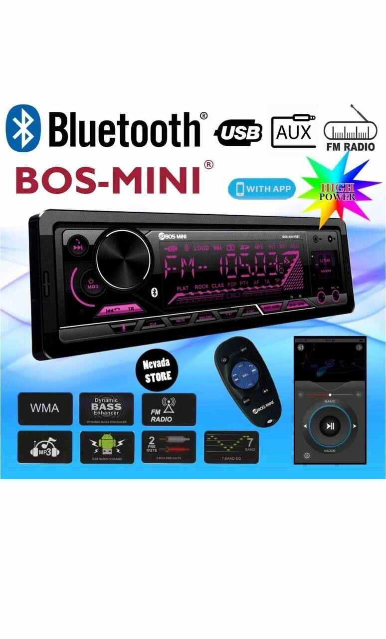 Автомагнитола/Магнитола/Чейнджер 1Din BOS-MINI 5811 SBT (Bluetooth/USB/AUX/FM)