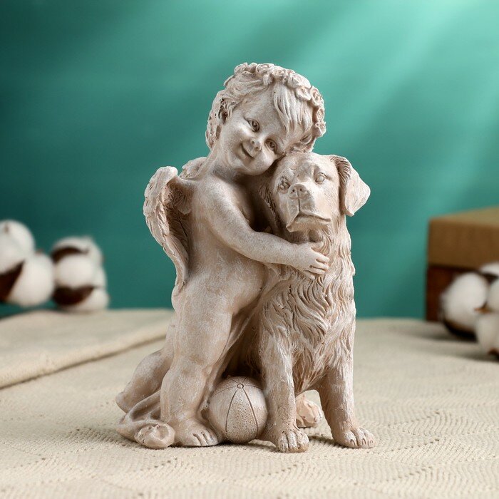 Фигура "Ангелочек с собакой" под камень, 12х10х17см - фотография № 1