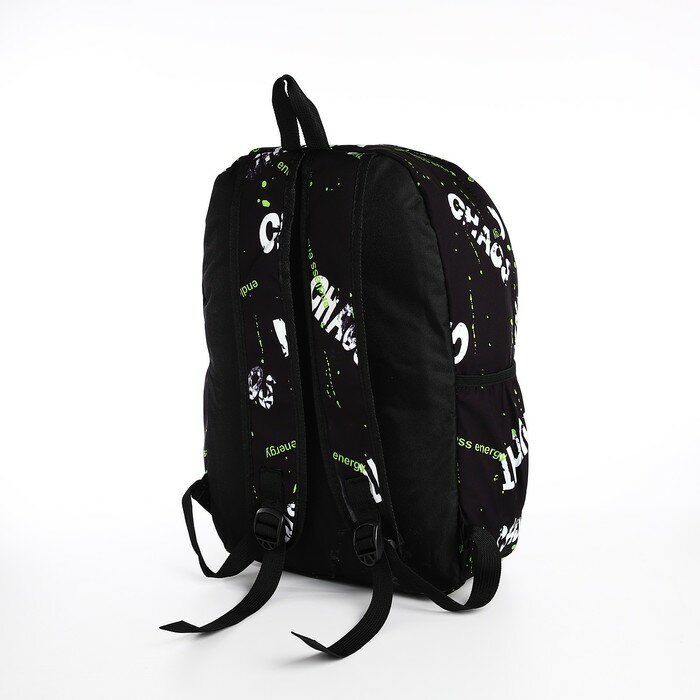 Рюкзак на молнии, 3 наружных кармана, чёрный/салатовый - фотография № 2