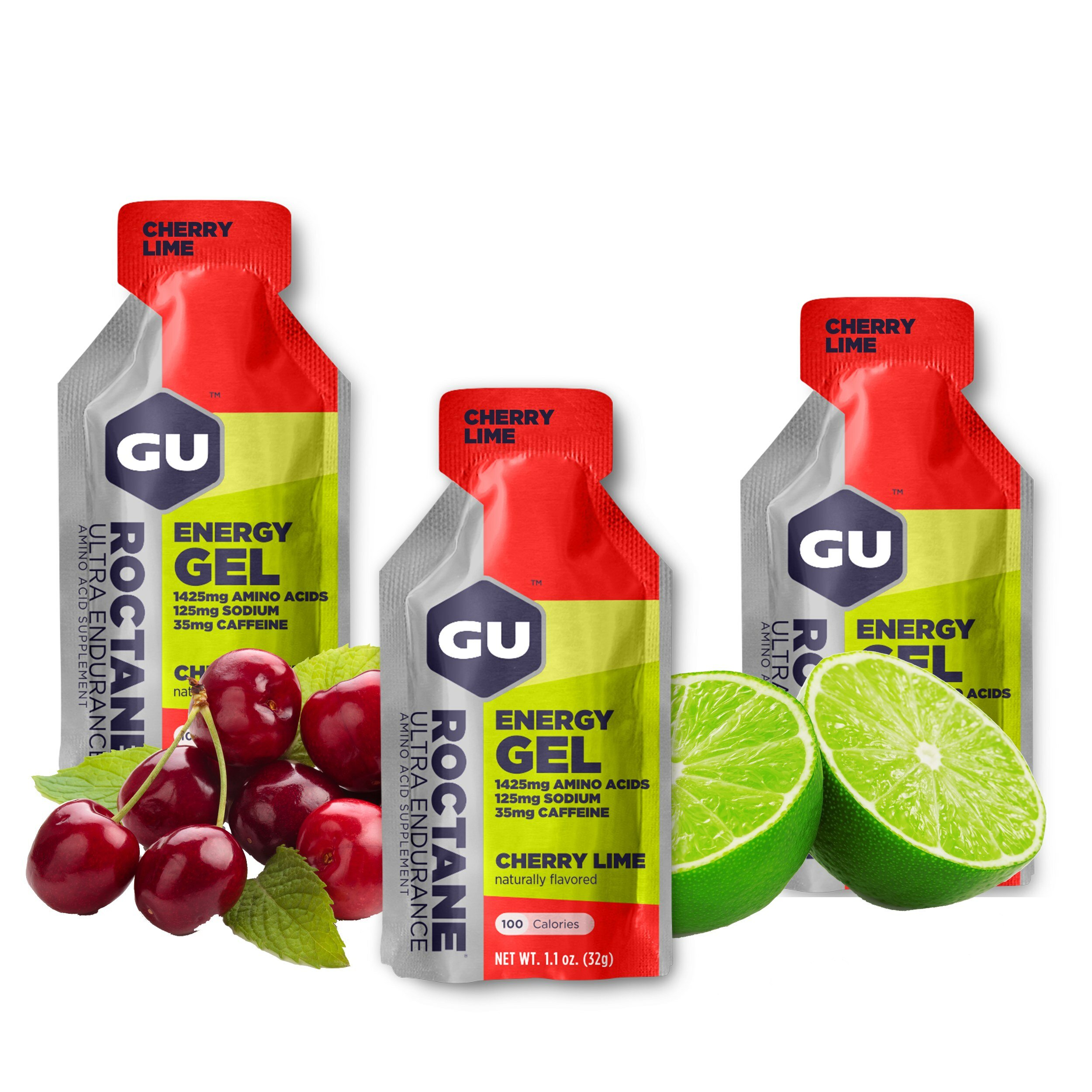 Гель питьевой GU ENERGY GU ROCTANE ENERGY GEL 35mg caffeine 3 x 32 г, Вишня-Лайм