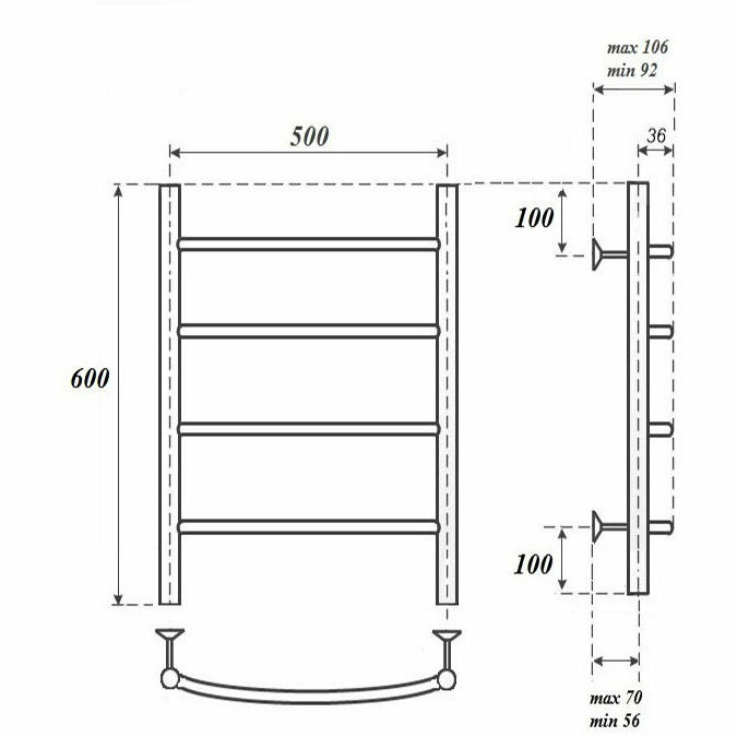 Полотенцесушитель водяной Point Афина PN04156BR П4 500x600, бронза - фотография № 2