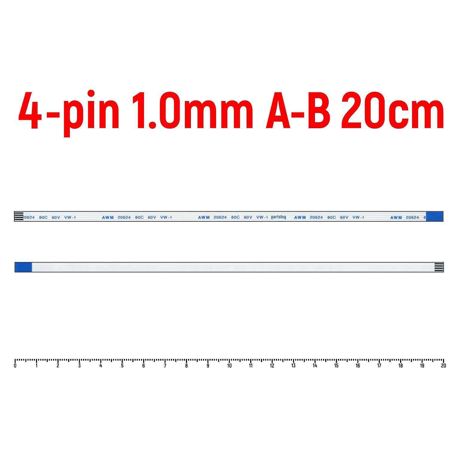 Шлейф FFC 4-pin Шаг 1.0mm Длина 20cm Обратный A-B