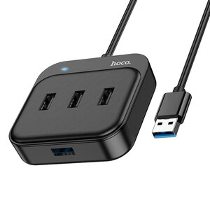 USB HUB разветвитель HOCO HB31 Easy 4 в 1 USB3.0 (m) - 1xUSB3.0 (f) + 3xUSB2.0 (f), 1.2 м, черный