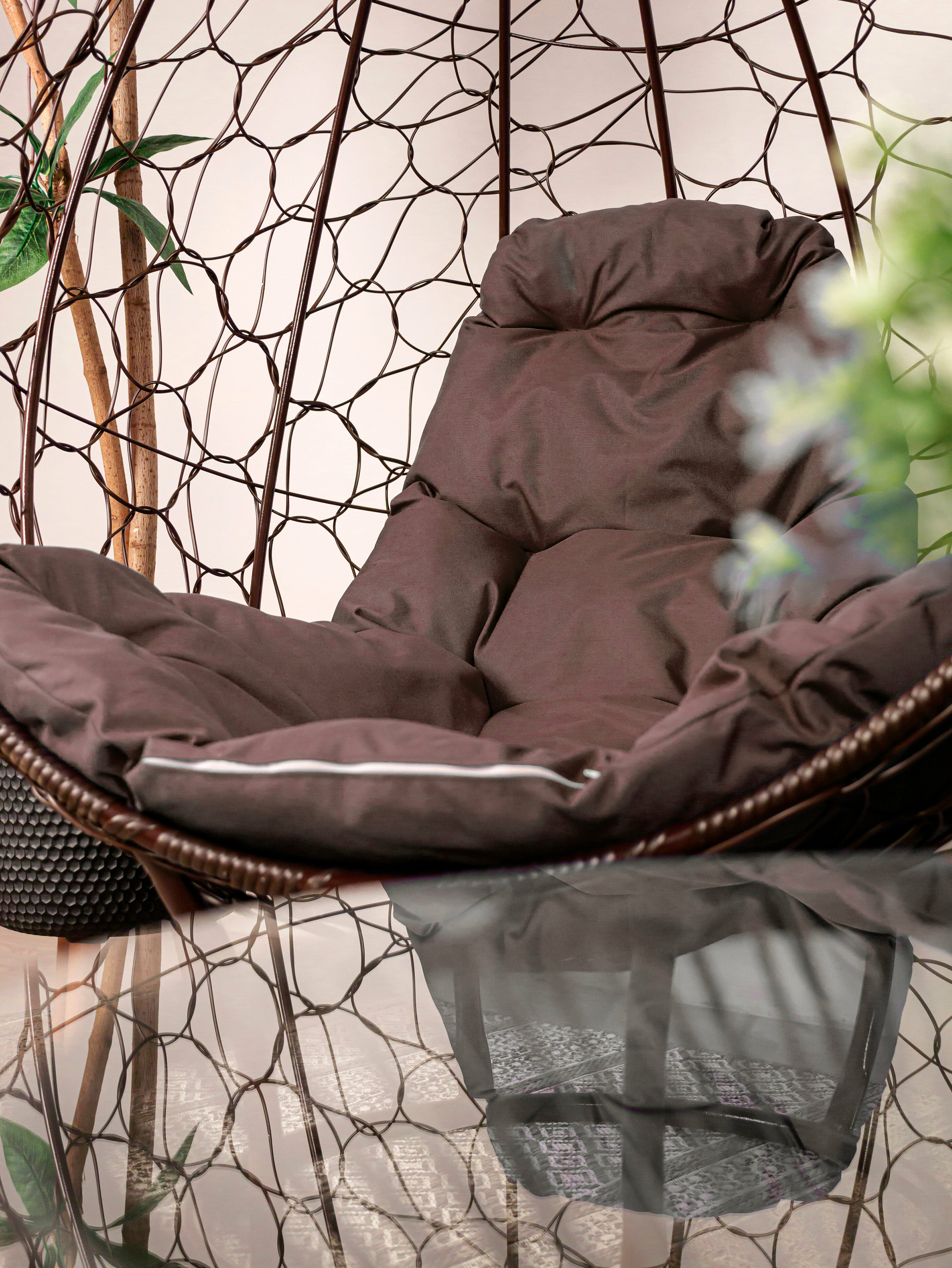 Кресло на подставке ротанг коричневый, коричневая подушка - фотография № 2