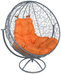 Вращающееся кресло M-group круг с ротангом серое оранжевая подушка