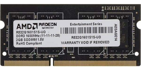 Оперативная память для ноутбука 2Gb (1x2Gb) PC3-12800 1600MHz DDR3 SO-DIMM CL11 AMD R532G1601S1S-UO