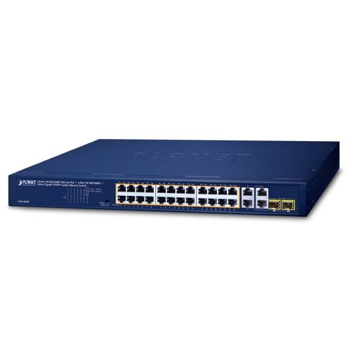 Коммутатор PLANET GSW-2824P 24-Port 10/100/1000T 802.3at PoE + 2-Port 10/100/1000T + 2-Port Gigabit TP/SFP Combo Ethernet Switch