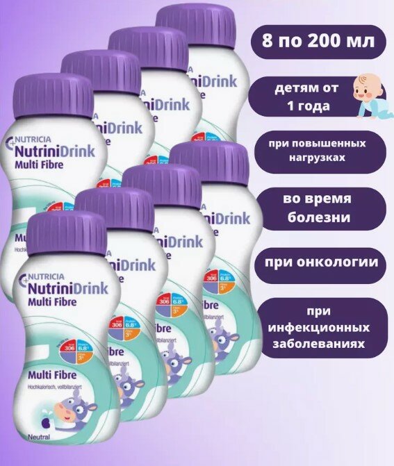 NutriniDrink (Nutricia) Multi Fibre с пищевыми волокнами готовое к употреблению 200 мл х 8 шт. нейтральный