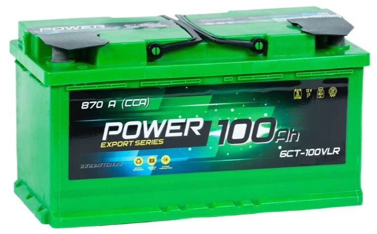 Аккумулятор автомобильный POWER 100 А/ч 870 А обр. пол. Евро авто (353x175x190)