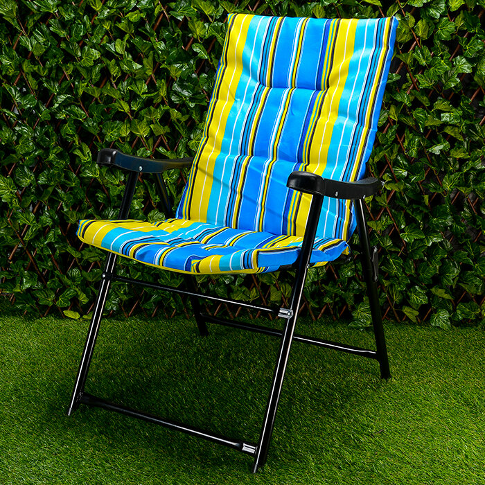 Кресло дачное складное мягкое 'Релакс' 47х57х90 см 'Твой Пикник' желто-голубая полоска GB-013 - фотография № 1
