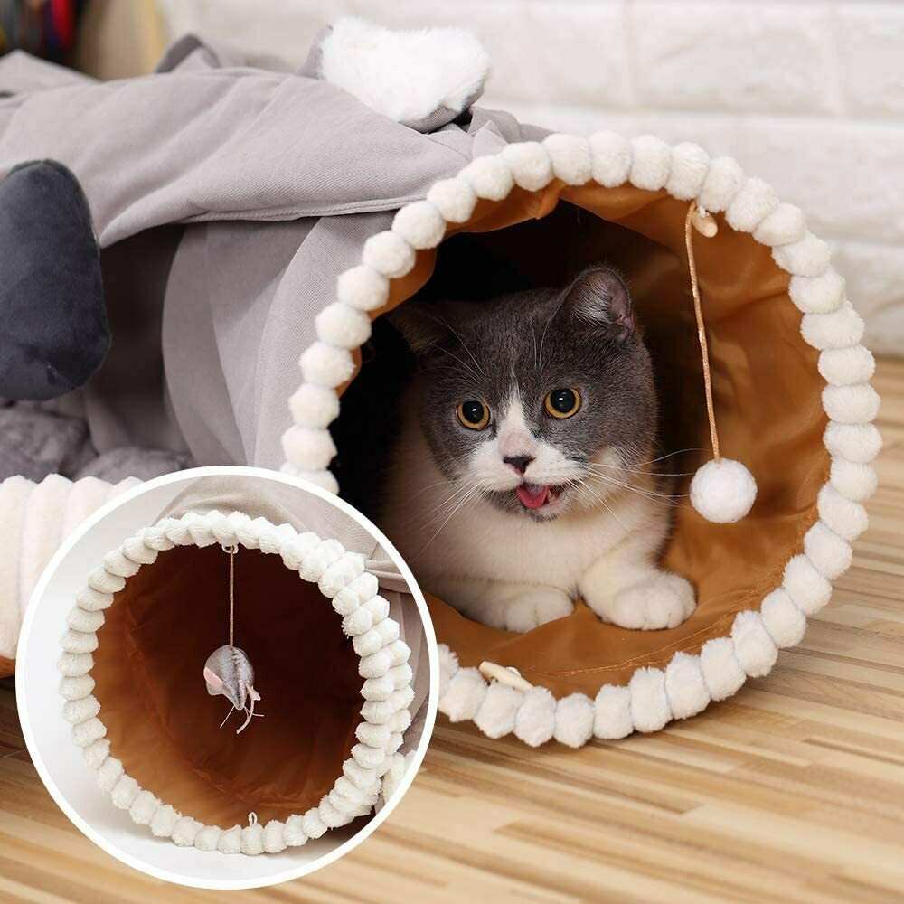 Тоннель для кошек с лежанкой и гамаком серый DREAMSOULE - фотография № 6