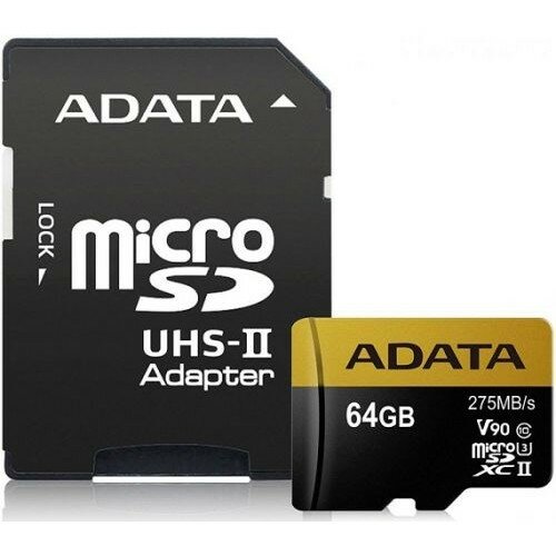 A-data Флеш карта microSD 64GB Premier ONE microSDXC Class 10 UHS-II U3 V90 275MB s SD адаптер