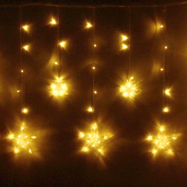 Serpantin Светодиодная гирлянда бахрома Звезды 2.5*0.9 м 138 теплых белых LED ламп прозрачный ПВХ контроллер IP20 113-023