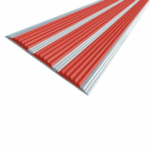 Противоскользящая алюминиевая полоса накладка на ступени с тремя вставками 100мм*1м красный