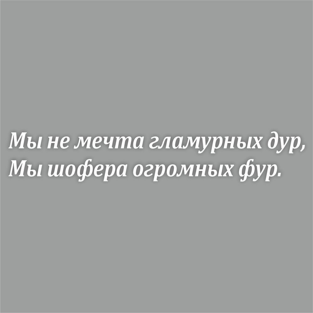 Наклейка (плоттер) "Мы не мечта гламурных дур, мы шофера огромных фур!", 600х100мм, белая