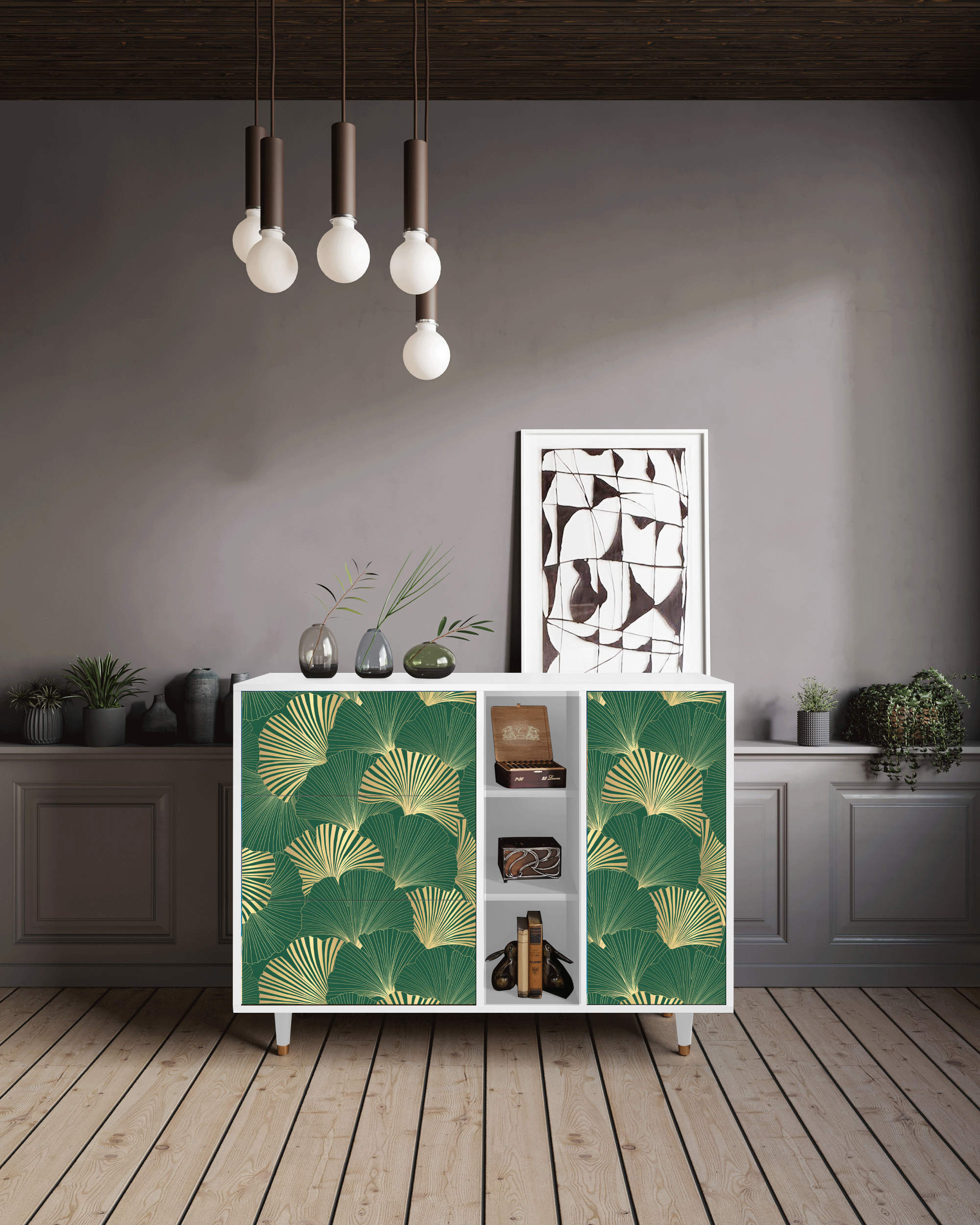 Комод - STORYZ - BS2 Gold Ginkgo, 125 x 97 x 48 см, Белый - фотография № 1