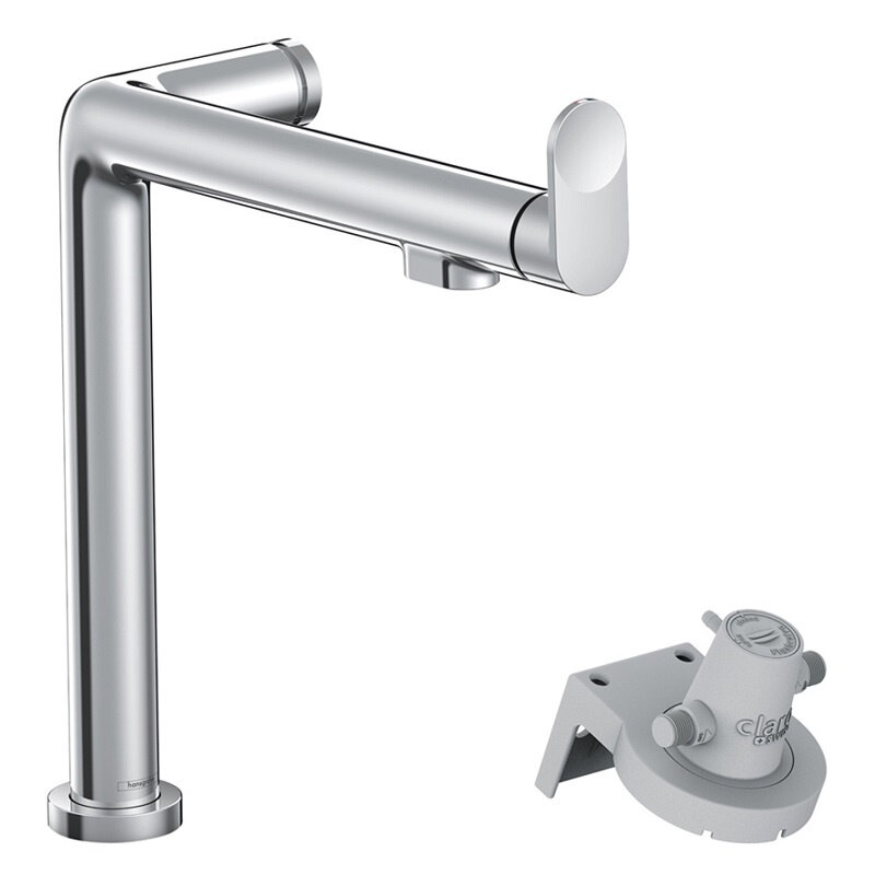 Смеситель для кухонной мойки hansgrohe Aqittura M91 240 1jet с поворотным изливом и функцией фильтрации, без фильтра в комплекте 76804000, хром - фото №1