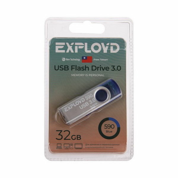 Флешка 590, 32 Гб, USB3.0, чт до 70 Мб/с, зап до 20 Мб/с, синяя