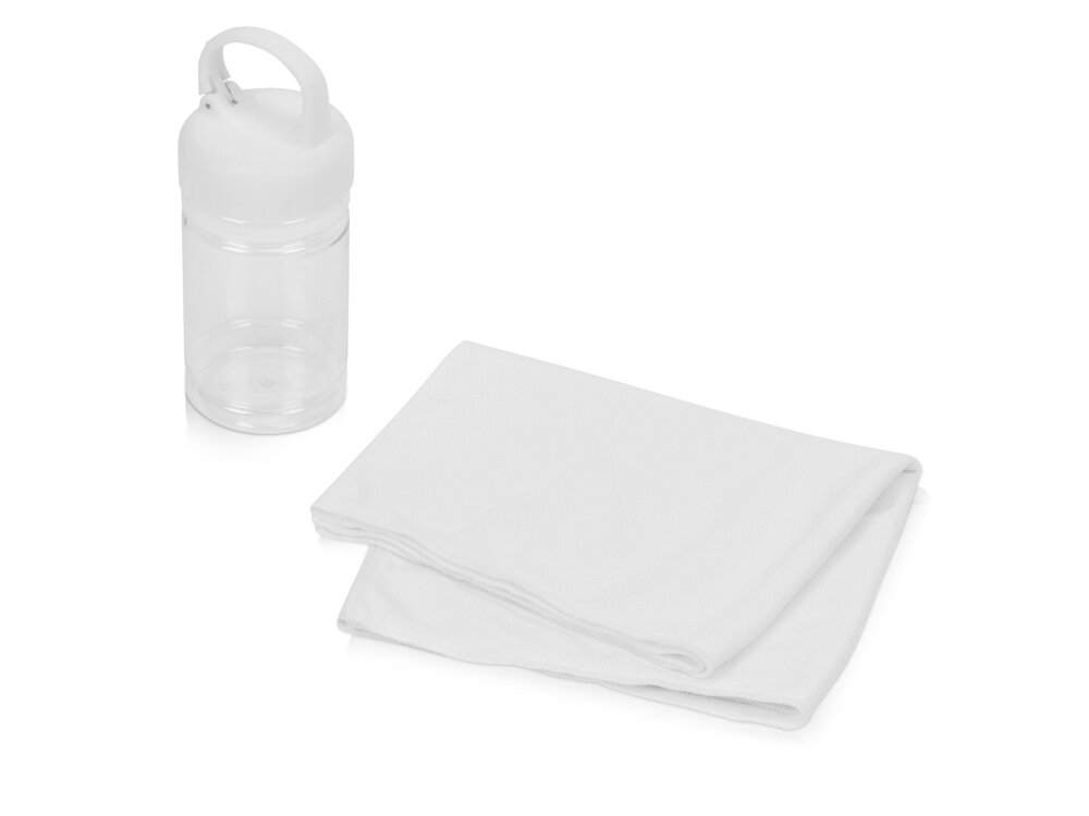 Набор для фитнеса "Cross": охлаждающее полотенце и бутылка, цвет белый