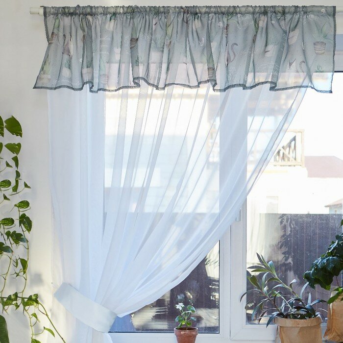 фото Тюль с подхватом и ламбрекеном "Садовая романтика" 250х200см, 100% п/э, вуаль