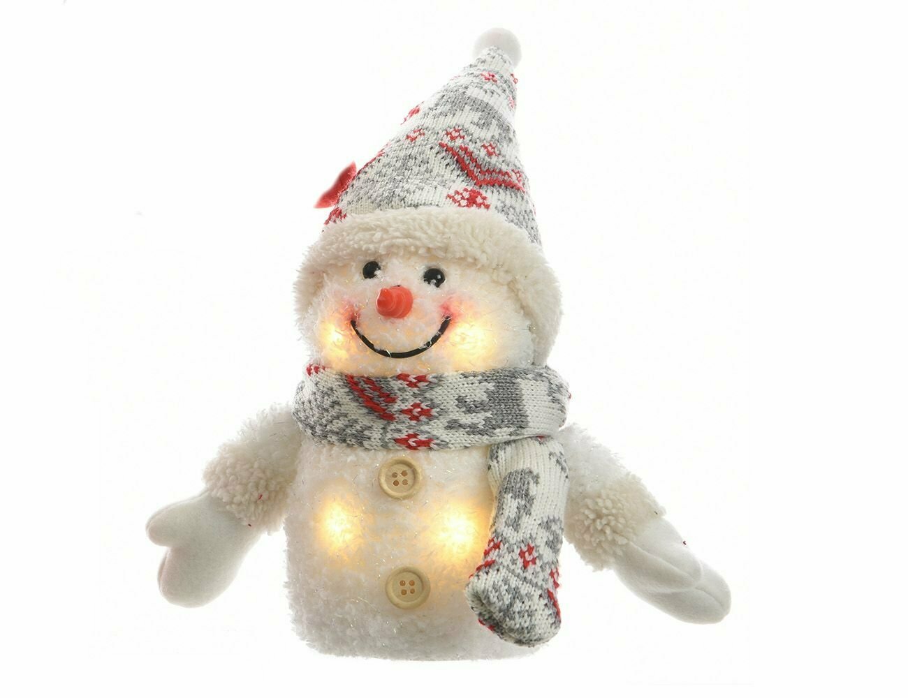 Светящийся снеговичок-улыбайка В колпаке, с тёплыми белыми LED-огнями, 15 см, батарейки, Kaemingk 481957-колпак