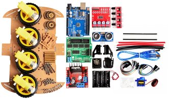 Arduino Набор для сборки 4WD робота с контроллером Arduino UNO, УЗ датчиком, отсеком для батареек АА*4 (инструкцию высылаем на почту) (У)