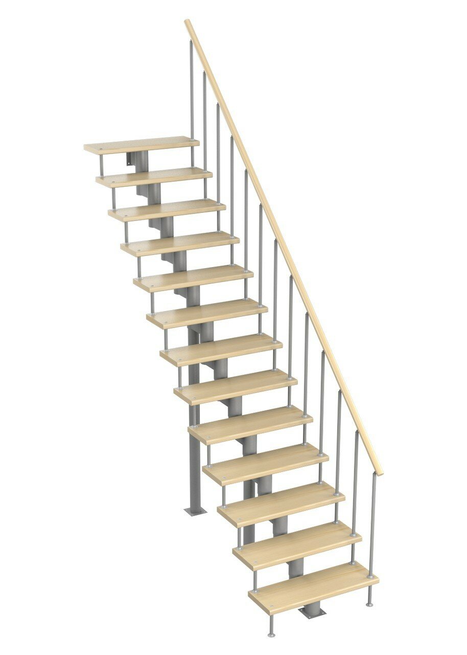 Модульная лестница Стандарт 180 (h 2520-2660, Серый, Сосна, Нержавеющая сталь) - фотография № 1