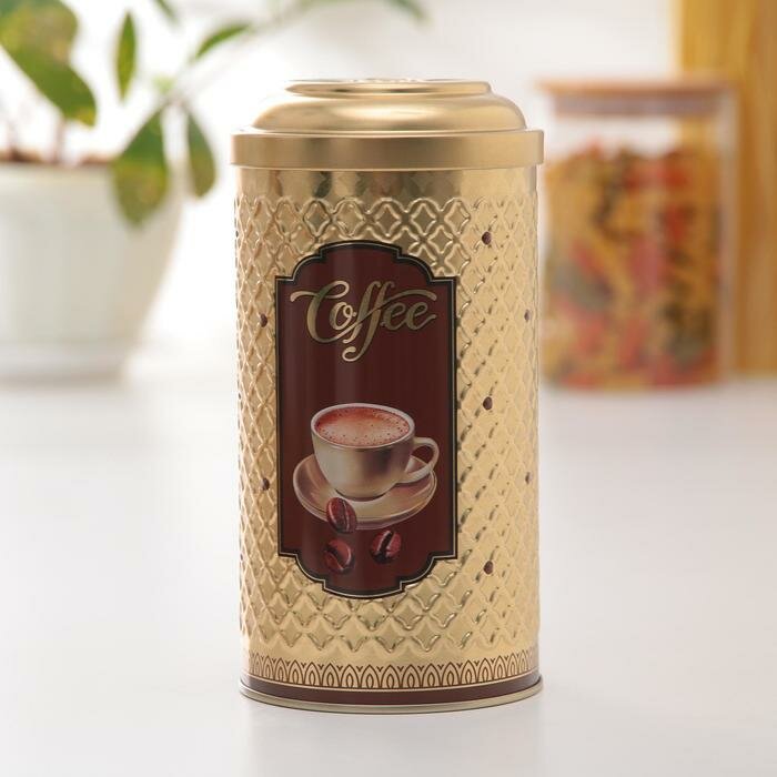 фото Банка с крышкой для сыпучих продуктов «Кофе», 900 мл, d=8,5 см, круглая, рисунок микс