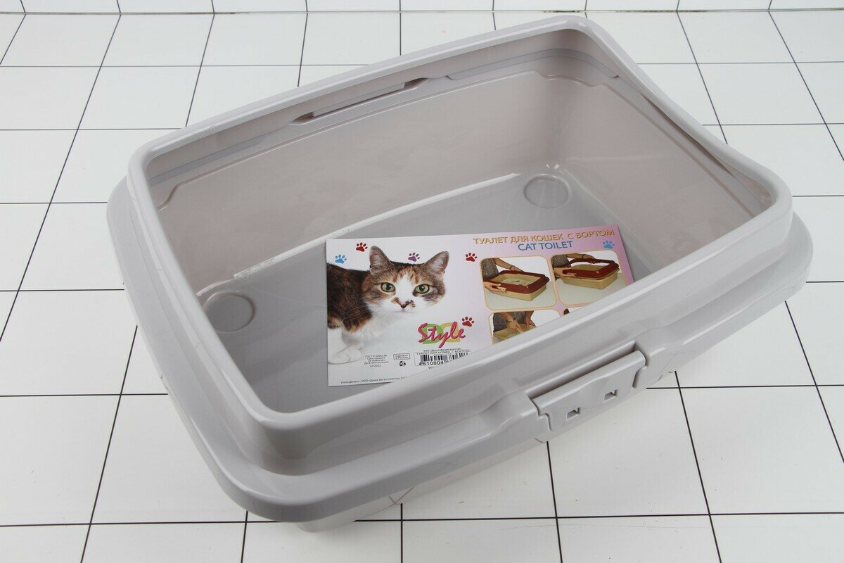 Туалет для кошек, пластик с бортом 234 св.серый - фотография № 3